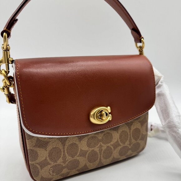 COACH Cassie 19 Coated Canvas top handle shoulder crossbody + Dust bag CARAMEL - Picture 1 of 11